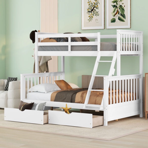Twin-Over-Full Bunk Bed with Ladders and Two Storage Drawers white (incomplete, box 1 of 2 only)