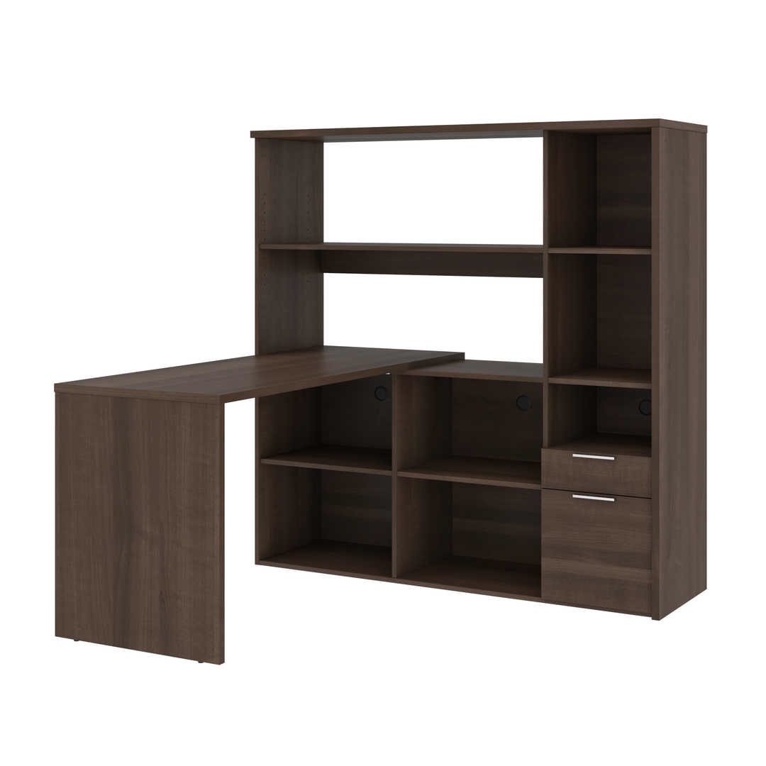 60W L-Shaped Desk with Storage bestar walnut (incomplete, box 1 of 3 only)