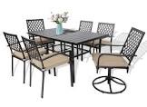  (might be missing boxes) 2boxes OKIDA 7-Piece Patio Dining Set, Outdoor 6-Seater Chairs Table Patio Furniture Sets Swivel Stackable Metal Dining Chairs with Cushions and Rectangular Table with Umbrella Hole for Porch Yard Pool Deck