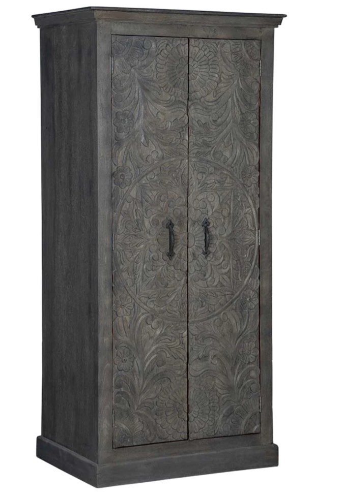 wooden carved long almirah-4 vintage smokey grey 