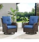 Brown Swivel Glider chairs Blue cushions set of 2 