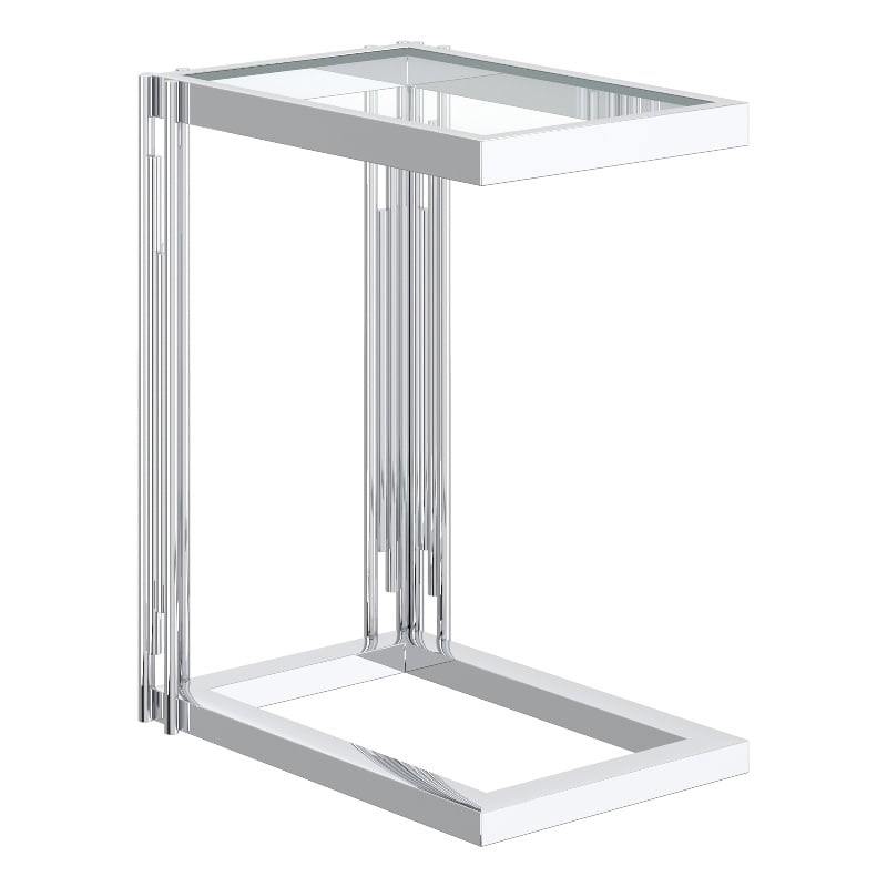 Estrel C-Shaped Contemporary Metal & Glass Small Accent Table in Silver