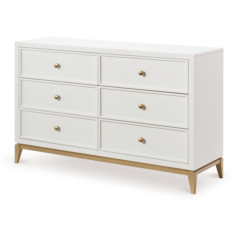 Legacy Classic Chelsea by Rachael Ray Six Drawer Dresser in White with Gold Legs (STOCK PHOTO SIMILAR BUT NOT EXACT)