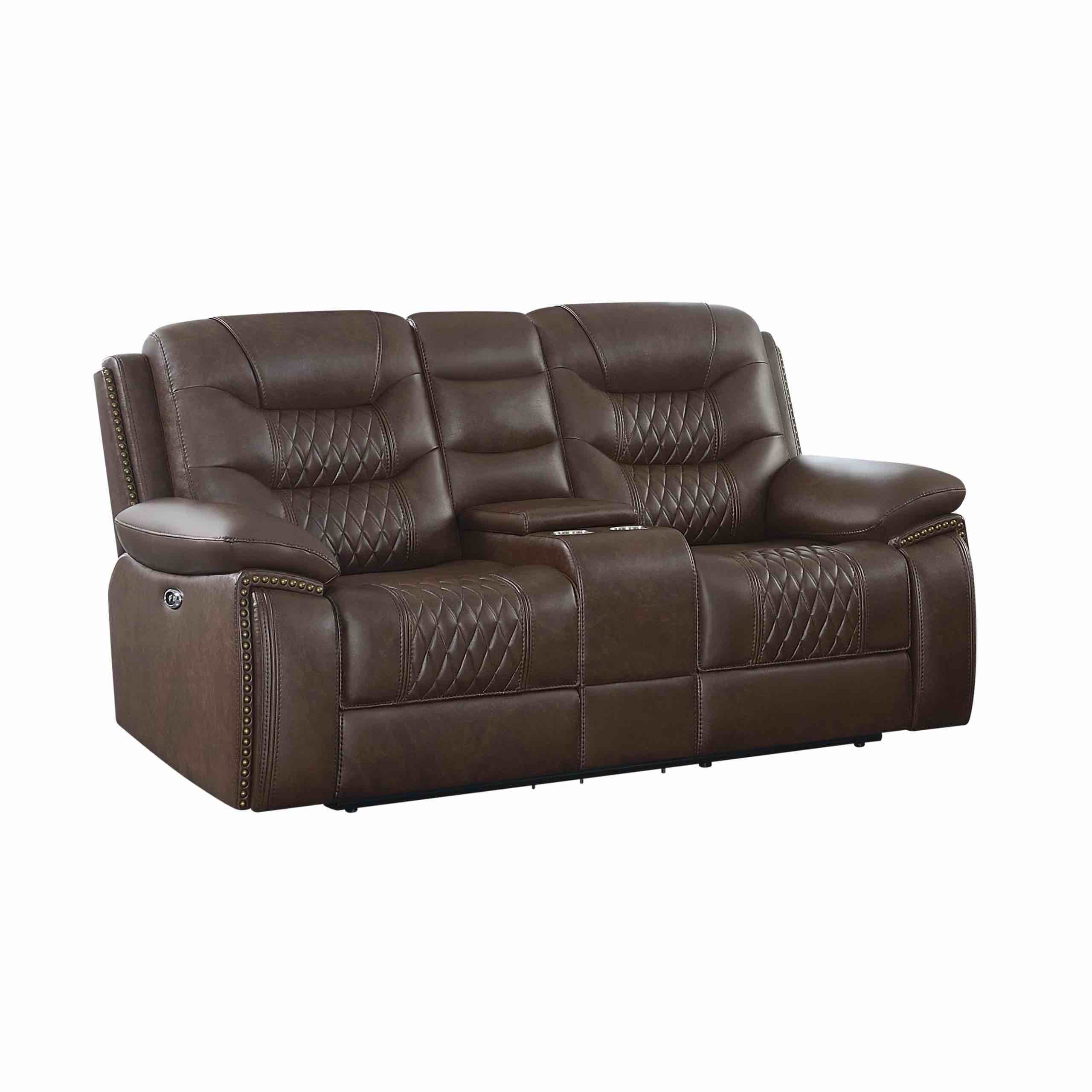 Modern Brown Leatherette Power Loveseat Coaster 610202P Flamenco
