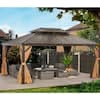 12 ft. x 16 ft. Bronze Gold Aluminum Hardtop Gazebo Galvanized Steel Roof with Curtain and Mosquito Net (INCOMPLETE SET, MISSING BOXES)