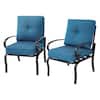 Cushioned Black Metal Outdoor Dining Chair with Peacock Blue Cushions (2-Pack)(INCOMPLETE SET, 1 ARMRAIL ONLY)
