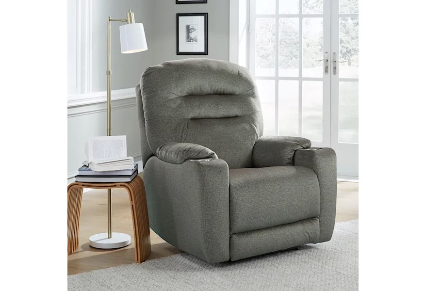 CASUAL POWER HEADREST RECLINER W/ SOCOZI MASSAGE, POWER LUMBAR, & DUAL CUP HOLDERS AND USB PORT Front Row Collection by Southern Motion (INCOMPLETE SET, BOX 1 OF 2 ONLY)