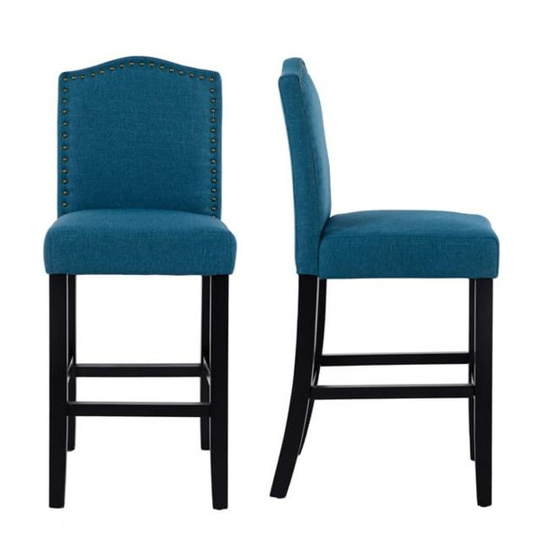 Lsspaid MY-3Q663-BLUE Counter Height Fabric Upholstered Dining Chair with Nailhead Trim, Blue - Set of 2