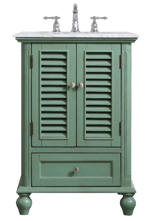 24 Inch Single Bathroom Vanity In Vintage Mint (marble top is cracked)