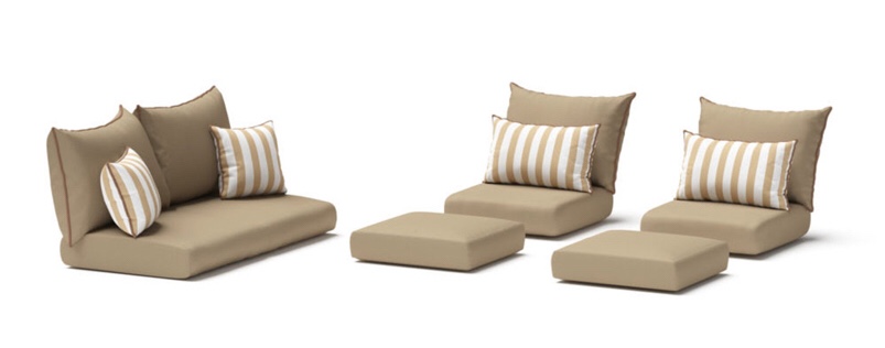 (set of 6) outdoor patio set chair cushions (2 pillows, 2large square cushions, and 2 medium rectangular cushions)