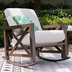 Outdoor Patio Rocking Chair, Metal Rocker Chair with 6.5'' Thick Olefin Navy 