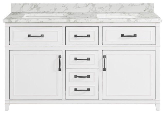 Del Mar 61-inch Bathroom Vanity, Antique White and grey