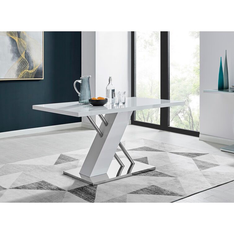 Sorrento 6 Seater Luxury White High Gloss and Chrome Dining Table (Incomplete) missing 3/3 only 