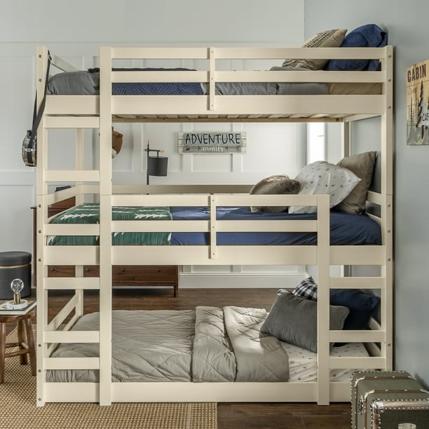 Manor Park Solid Wood Triple Bunk Bed, Twin over Twin, White (Incomplete) box 2/2 only 