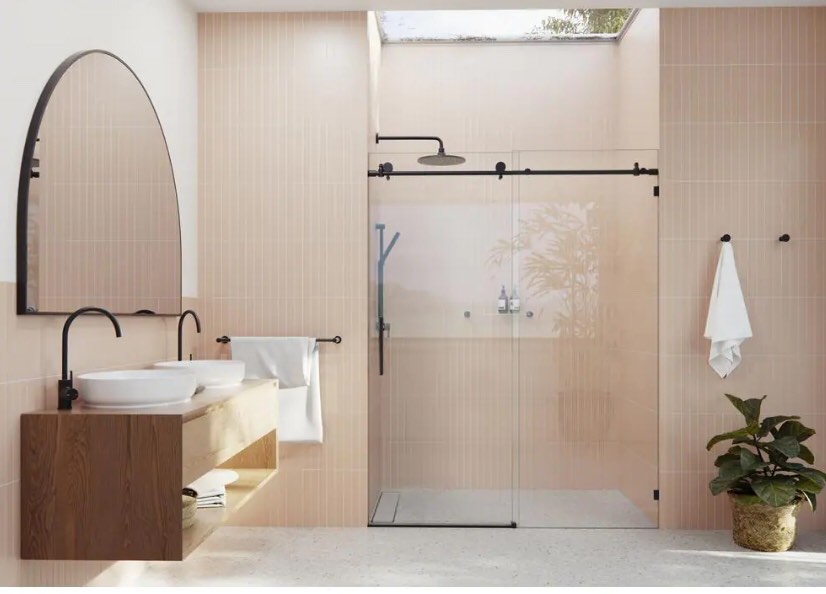size 77.7”x31.5”x3/8” Frameless Sliding Shower Door in Matte Black