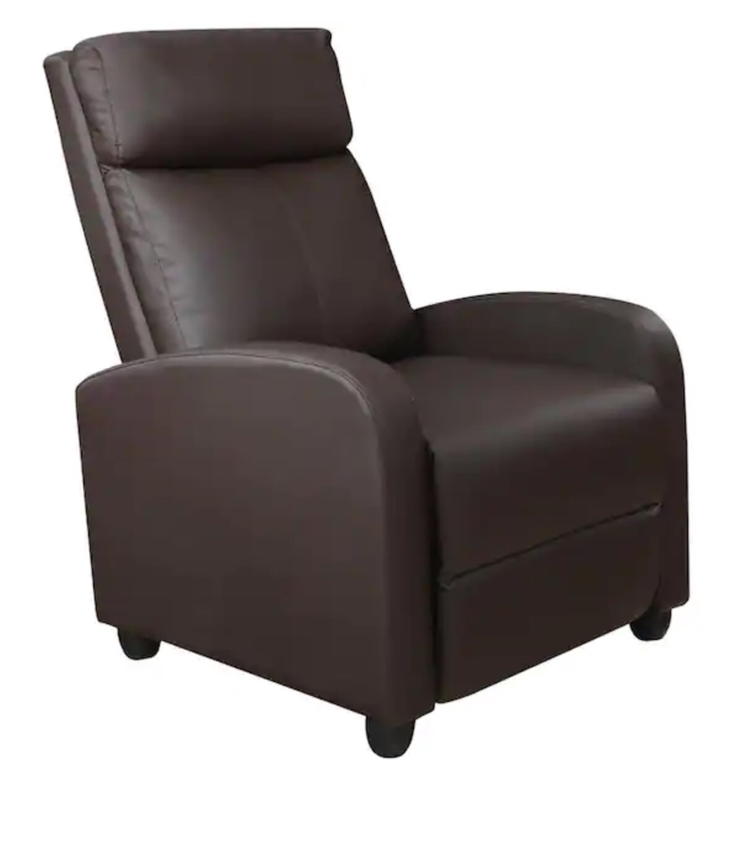 Brown Single Recliner Chair Padded Seat PU Leather for Living Room, Home Theater Seating (Incomplete) 