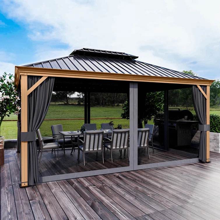 15 Ft. W x 11 Ft. D Metal Patio Gazebo (Box 4/4 and 1/4) INCOMPLETE 