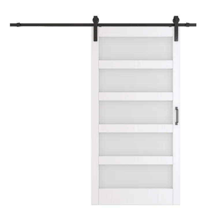 Paneled Manufactured Wood and Glass Barn Door with Installation Hardware Kit