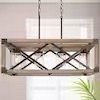 Farmhouse Wood Island Chandelier, Distressed Black Hanging Ceiling Light 4-Light Modern Pendant with Clear Glass Shades