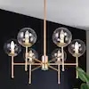 Modern Gold Dining Room Chandelier Light Naomi 6-Light Sputnik Chandelier for Kitchen Island with Seeded Glass Shades