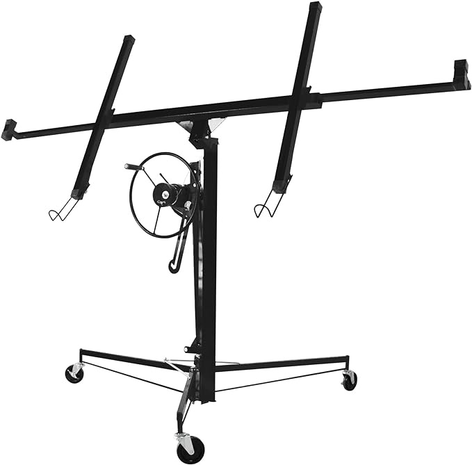 Drywall Lift Panel Hoist, Max 11Ft Sheetrock Cabinet Lift Jack Lifts, Drywall Lifter with Enhance Base and Rolling Caster Wheels, Lockable Construction Carrying Tools Black One Size