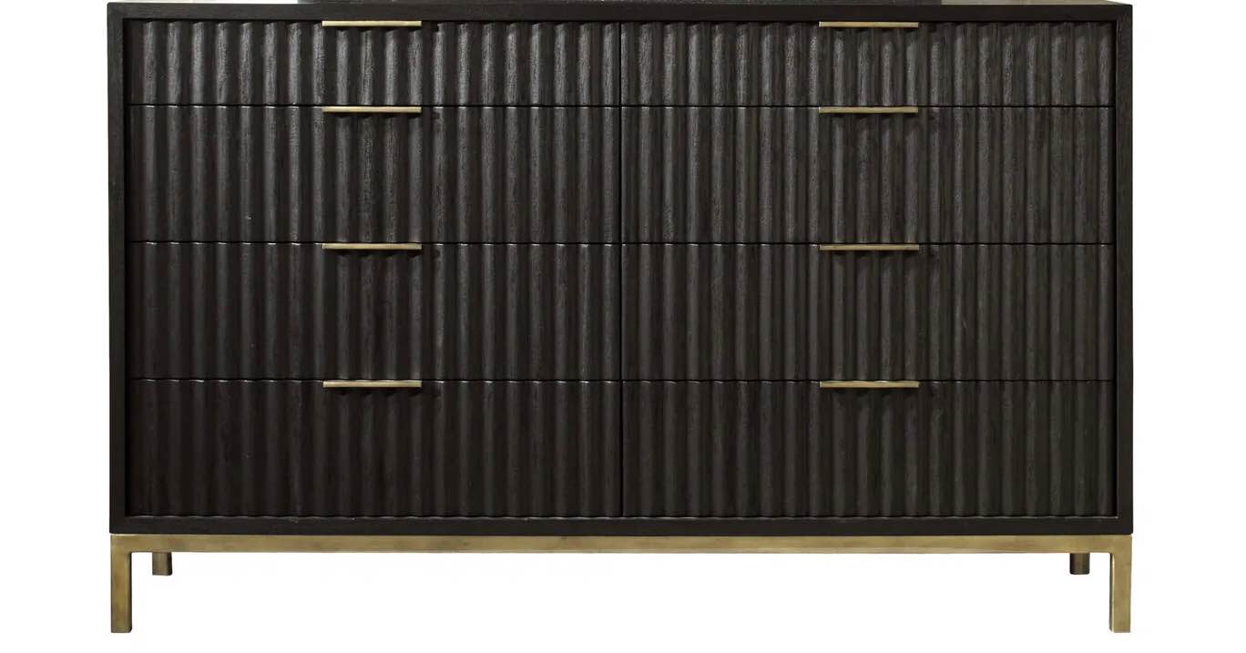 Kentifield Solid Wood Eight Drawer Dresser in Black Drifted Oak