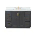 Gazsi 48 in. W x 22 in. D x 34 in. H Bath Vanity in Brown Oak with Grain White Composite Stone Top
