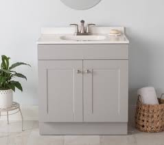 Project source builder 30 inch vanity with top gray with white cultured marble top 30.5“ x 18.68“ x 35.39“ 2694472; MARBLE TOP IS CRACKED