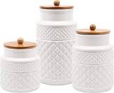 Faceted Classic White 11 x 5 Glossy Ceramic Storage Canisters Set of 3