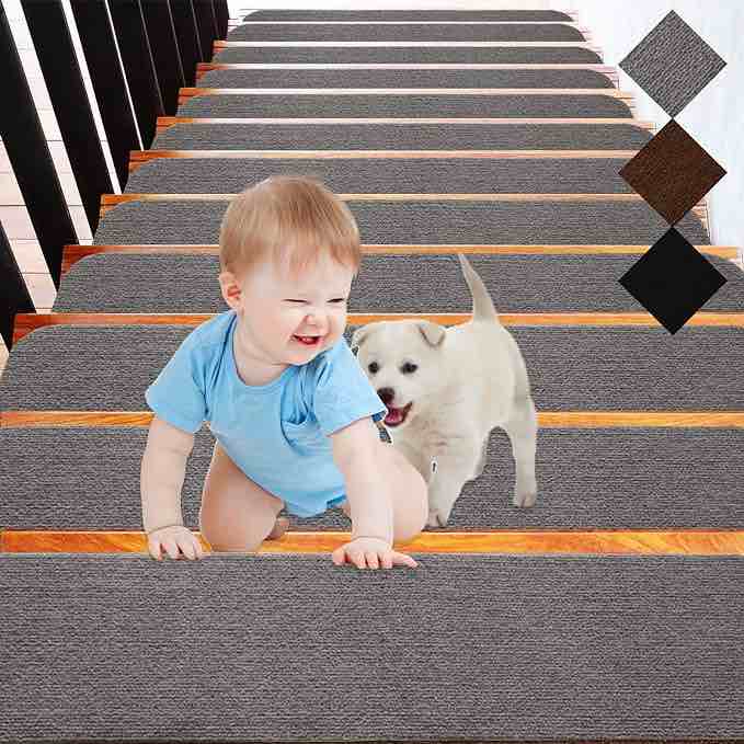 Self-Adhesive Stair Treads Carpet Non-Slip and Perfect for Indoor Wooden Steps, Washable and Removable Stair Rugs for Elders and Dogs