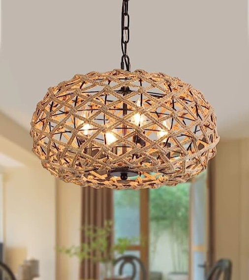 Nomita Rustic Rattan Basket Woven Hemp Rope Pendant Light