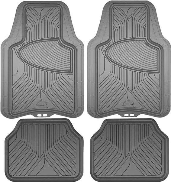 Armor All® 4-Piece All-Season Grey Floor Mats - Custom Fit - All-Weather Protection, Easy to Clean - Premium Trim to Fit Rubber Mats for Cars, Trucks, SUVs 4-Piece Gray Rubber All-Season Trim-to-Fit Floor Mats