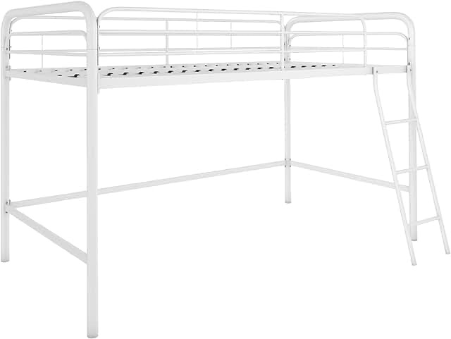 DHP Jett Junior Twin Metal Loft Bed, White White Twin