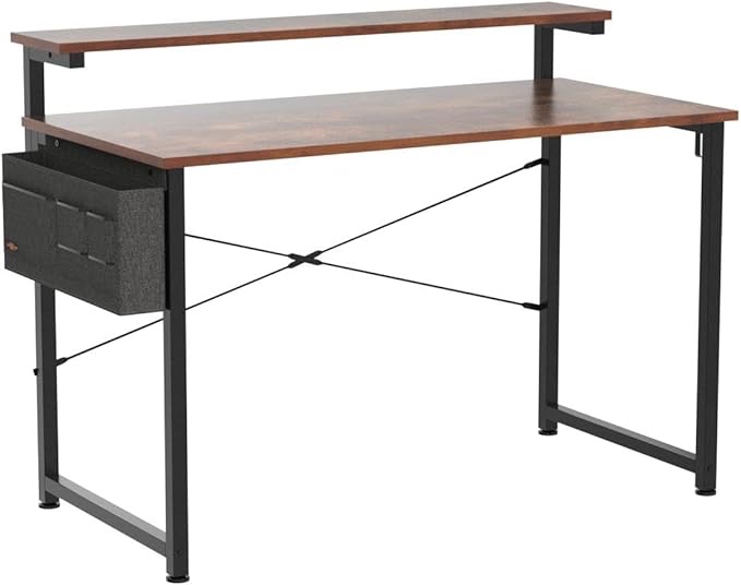 Desk with Adjustable Monitor Stand Rustic Brown