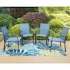 Black Ergonomic Blue Textilene Metal Outdoor Dining Chair with Wave Arms (4-Pack)
