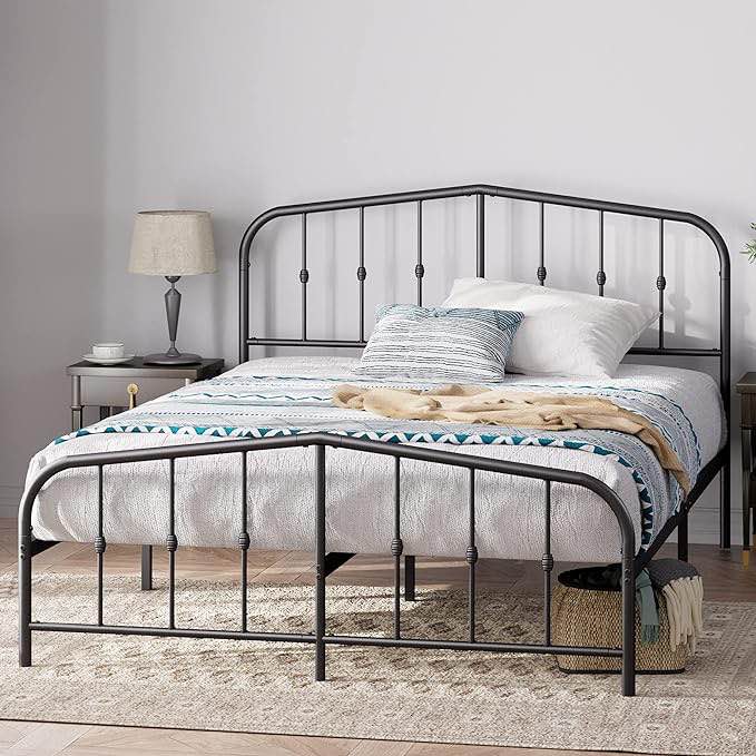 Metal Platform Bed Frame/Steel Mattress Foundation/Bed Frame with Headboard and Footboard/No Box Spring Needed/Easy Assembly, Black, King Size