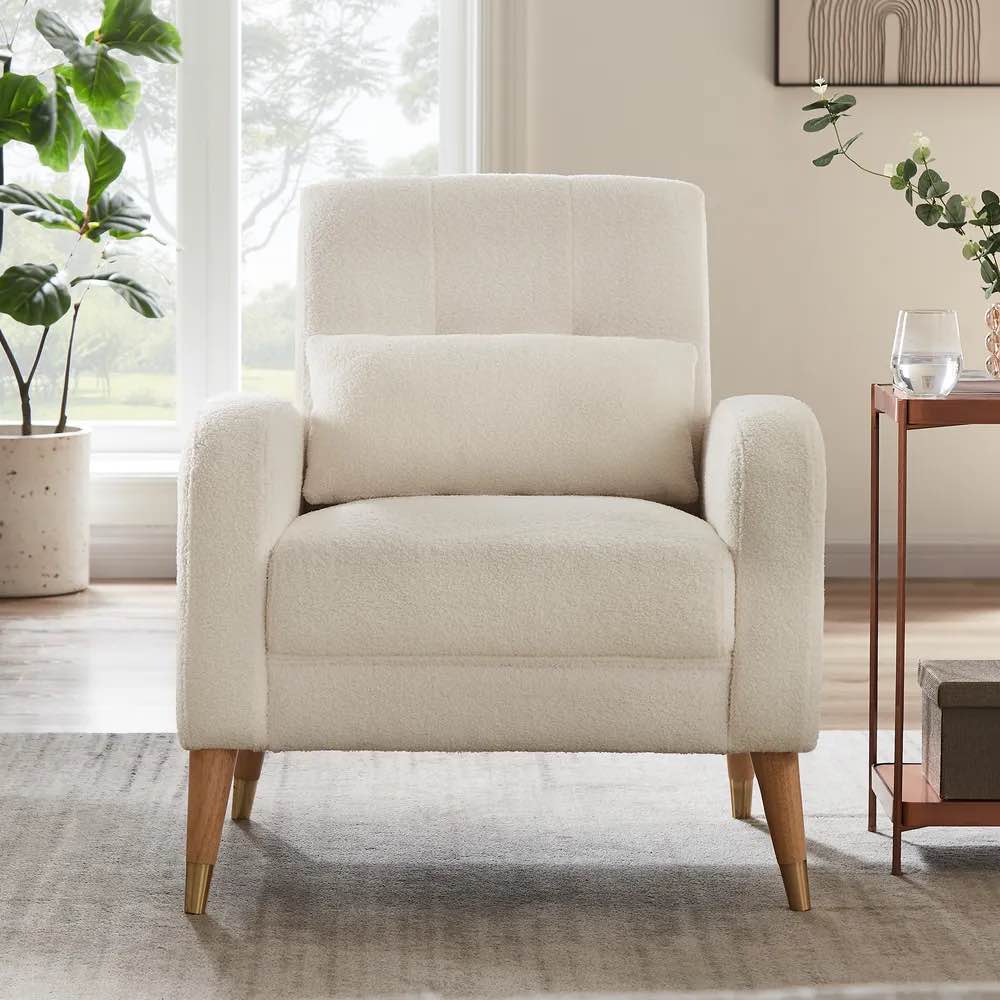 1018 White Accent Chair – Mid-Century Style, Spacious and Comfortable