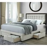 DG Casa Soloman Upholstered Panel Bed Frame with Storage Drawers and Wood Trim Tufted Headboard, Queen Size in Beige(BOX 3 OF 3 ONLY)