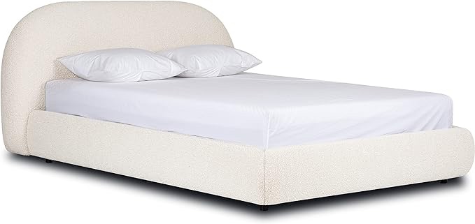 POLY & BARK Genoa Queen Size Bed, (U.S. Standard), Crema White Boucle P-BD-B8898-110