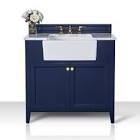 Adeline Bathroom Vanity with Farmhouse Sink and Carrara White Marble Top Blue
