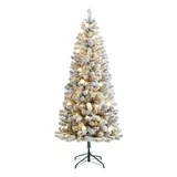 Holiday Time 6.5 Foot Pre-Lit Trinity Flocked Pine Christmas Tree 