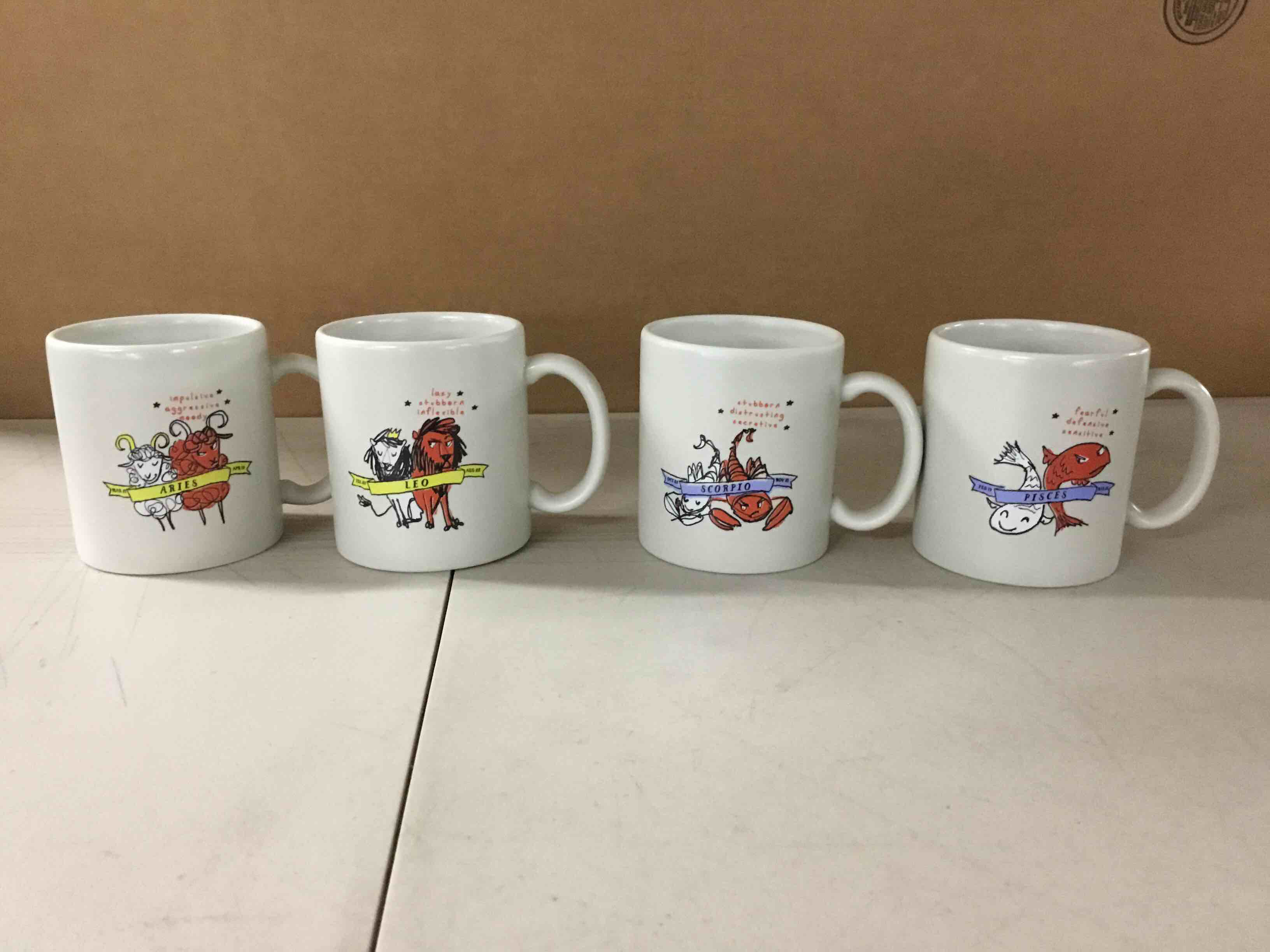 Assorted Zodiac Sign Mugs, White 