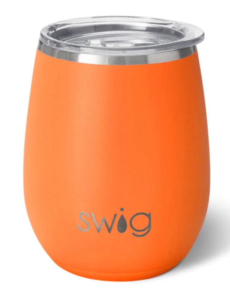 Swig Life 14oz Insulated Wine Tumbler with Lid, Holds 2 Glasses, Stainless Steel Outdoor Wine Glass (Orange )