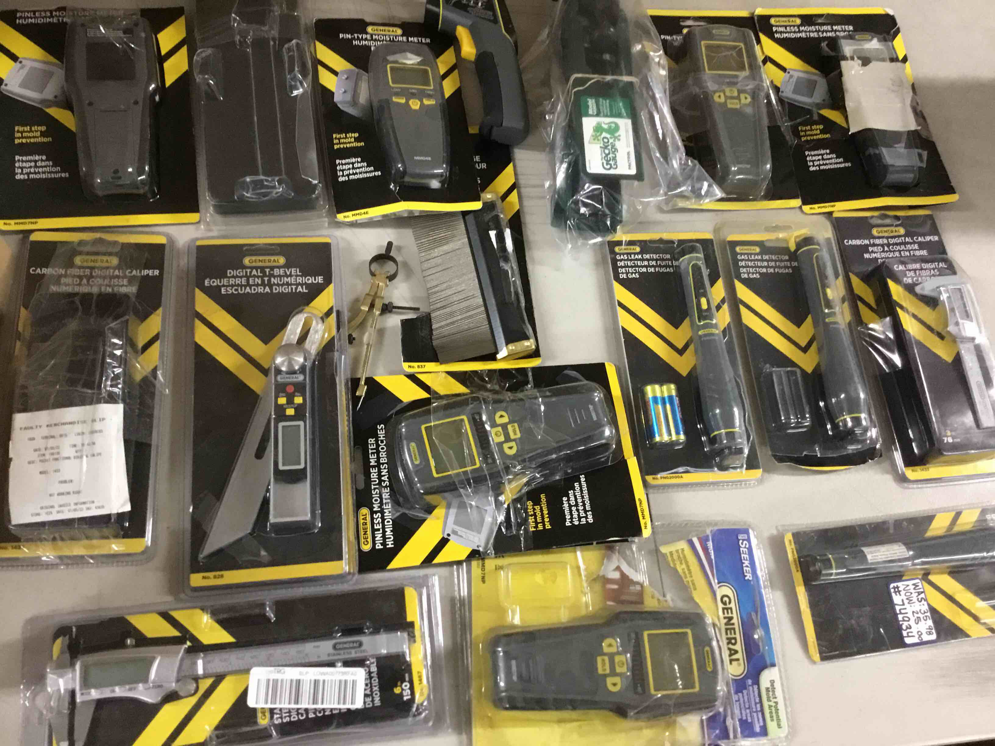 Assorted GENERAL Tools, (Digital Caliper, Digital T-Bevel, Gas Leak Detector, Moisture Meter, etc..)