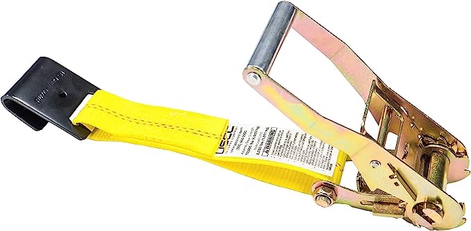  Fixed End Tie Down Strap with Flat Hook and Ratchet, 2 Inch Wide X 11 Inch Long, Yellow Ratchet Strap (Similar Image)