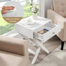 COSTWAY folding side table with drawer white HW66180