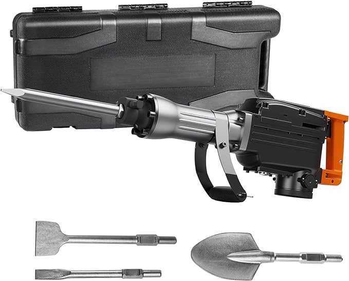VEVOR Demolition Jack Hammer, 2200W Electric Jackhammer Heavy Duty, 1350 BPM Concrete Breaker 4pcs Chisels Bit Chipping W/Case, Gloves