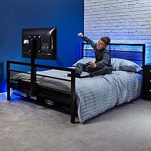 X Rocker I Basecamp Bed with TV Mount I Rotating TV Mount Mechanism I Metal Mesh Frame I Black