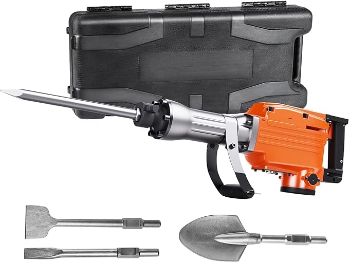 Demolition Jack Hammer, MAX 2200W Electric Jackhammer Heavy Duty, 1350 BPM Concrete Breaker 4pcs Chisels Bit Chipping W/Case, Gloves