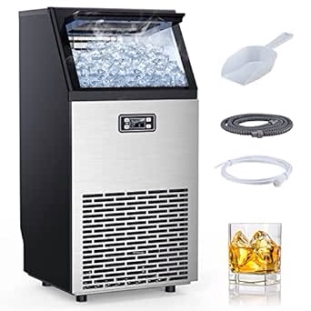 FREE VILLAGE Commercial Ice Maker Machine, 100LBS/24H, Stainless Steel Ice Maker Machine, 33LBS Storage, 45PCS/11-18Mins, Large Ice Maker with LCD Panel, for Restaurant/Coffee Shop/Outdoor Kitchen